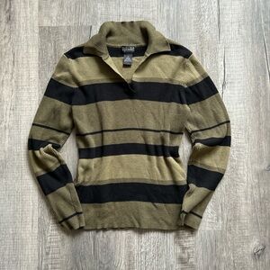 Vintage 90s Rafaella green and black striped collared sweater